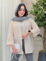 مانتو راه راه آستین پاگن پایین هلال کد 6213 - تصویر 2