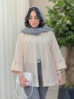 مانتو راه راه آستین پاگن پایین هلال کد 6213 - تصویر 7