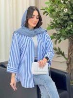 مانتو راه راه آستین پاگن پایین هلال کد 6213 - تصویر 16