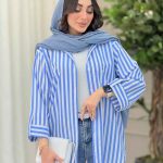 مانتو راه راه آستین پاگن پایین هلال کد 6213
