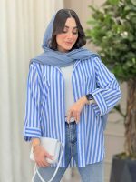 مانتو راه راه آستین پاگن پایین هلال کد 6213