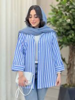 مانتو راه راه آستین پاگن پایین هلال کد 6213 - تصویر 5