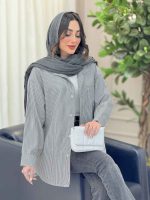 شومیز راه راه تک جیب پشت پیله کد 6231 - تصویر 4