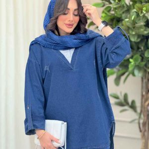 مانتو جین ترکیبی آستین پاگن کد 6248