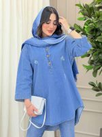 مانتو جین یقه سه دکمه آستین پاگن کد 6299 - تصویر 11
