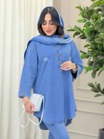 مانتو جین یقه سه دکمه آستین پاگن کد 6299 - تصویر 4