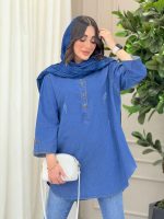 مانتو جین یقه سه دکمه آستین پاگن کد 6299 - تصویر 3