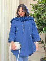 مانتو جین یقه سه دکمه آستین پاگن کد 6299 - تصویر 10