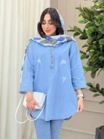مانتو جین یقه سه دکمه آستین پاگن کد 6299 - تصویر 12