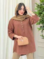 مانتو یقه چهاردکمه آستین پاگن کد 6306