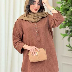 مانتو یقه چهاردکمه آستین پاگن کد 6306