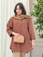 مانتو یقه چهاردکمه آستین پاگن کد 6306 - تصویر 8
