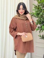 مانتو یقه چهاردکمه آستین پاگن کد 6306 - تصویر 14