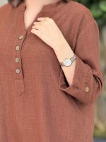 مانتو یقه چهاردکمه آستین پاگن کد 6306 - تصویر 5