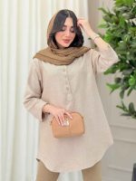 مانتو یقه چهاردکمه آستین پاگن کد 6306 - تصویر 6