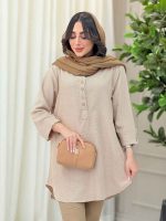 مانتو یقه چهاردکمه آستین پاگن کد 6306 - تصویر 2