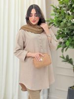 مانتو یقه چهاردکمه آستین پاگن کد 6306 - تصویر 13