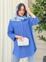مانتو یقه چهاردکمه آستین پاگن کد 6306 - تصویر 12