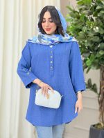 مانتو یقه چهاردکمه آستین پاگن کد 6306 - تصویر 4