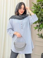 مانتو یقه چهاردکمه آستین پاگن کد 6306 - تصویر 3
