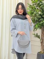 مانتو یقه چهاردکمه آستین پاگن کد 6306 - تصویر 7