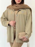 مانتو گلدوزی برش دار دو جیب کد 6329 - تصویر 5