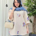 مانتو لینن جلو بسته طرح دار کد 6364
