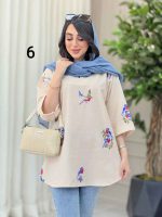 مانتو لینن جلو بسته طرح دار کد 6364