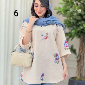 مانتو لینن جلو بسته طرح دار کد 6364