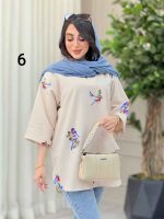 مانتو لینن جلو بسته طرح دار کد 6364 - تصویر 31
