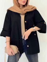 شومیز کتان پشت دکمه دو جیب کد 6384 - تصویر 7