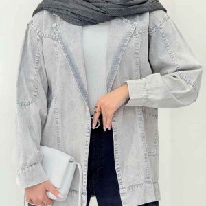 مانتو جین رنگی برش دار دو جیب کد 6341