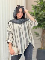 شومیز راه راه پایین هلال چهاردکمه کد 6343 - تصویر 3