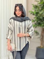 شومیز راه راه پایین هلال چهاردکمه کد 6343 - تصویر 13