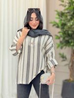 شومیز راه راه پایین هلال چهاردکمه کد 6343 - تصویر 7