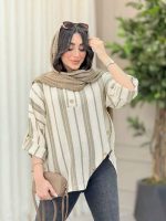 شومیز راه راه پایین هلال چهاردکمه کد 6343 - تصویر 11