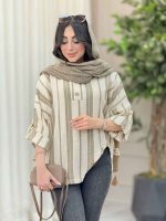 شومیز راه راه پایین هلال چهاردکمه کد 6343 - تصویر 6