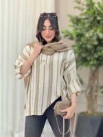 شومیز راه راه پایین هلال چهاردکمه کد 6343 - تصویر 9