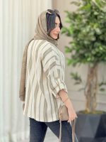 شومیز راه راه پایین هلال چهاردکمه کد 6343 - تصویر 5