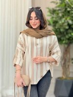 شومیز راه راه پایین هلال چهاردکمه کد 6343 - تصویر 2