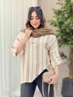 شومیز راه راه پایین هلال چهاردکمه کد 6343 - تصویر 8