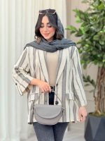 مانتو راه راه دو دکمه آستین پاگن کد 6342 - تصویر 5