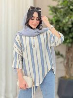 شومیز راه راه پایین هلال چهاردکمه کد 6343