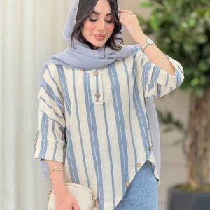 شومیز راه راه پایین هلال چهاردکمه کد 6343