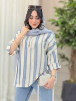 شومیز راه راه پایین هلال چهاردکمه کد 6343 - تصویر 12