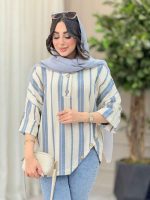 شومیز راه راه پایین هلال چهاردکمه کد 6343 - تصویر 14