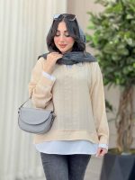 شومیز یقه تک دکمه ترکیبی کد 6430 - تصویر 3
