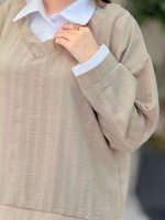 شومیز یقه تک دکمه ترکیبی کد 6430 - تصویر 12