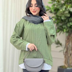 شومیز یقه تک دکمه ترکیبی کد 6430
