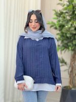 شومیز یقه تک دکمه ترکیبی کد 6430 - تصویر 2